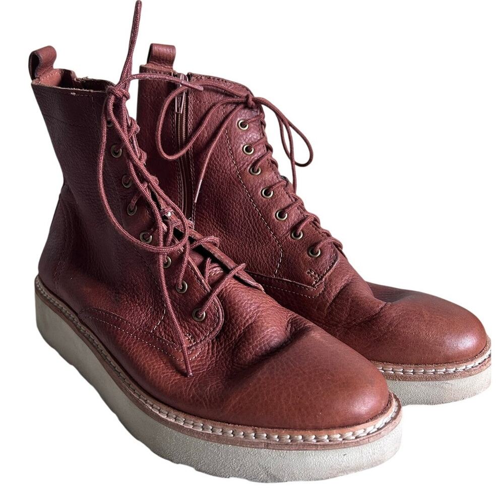 Clarks Leather Lace Up Ankle Boots Brown Comfort Wedge Sole Women's 9.5